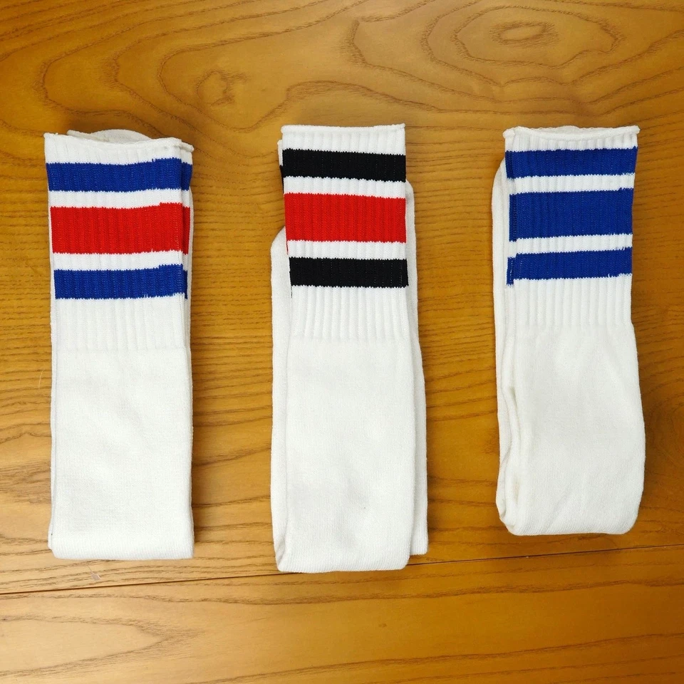 Calcetines tubo vintage 3 pares rayas años 80 90 sobre la pantorrilla deporte baloncesto patinador Foto 2 de 4