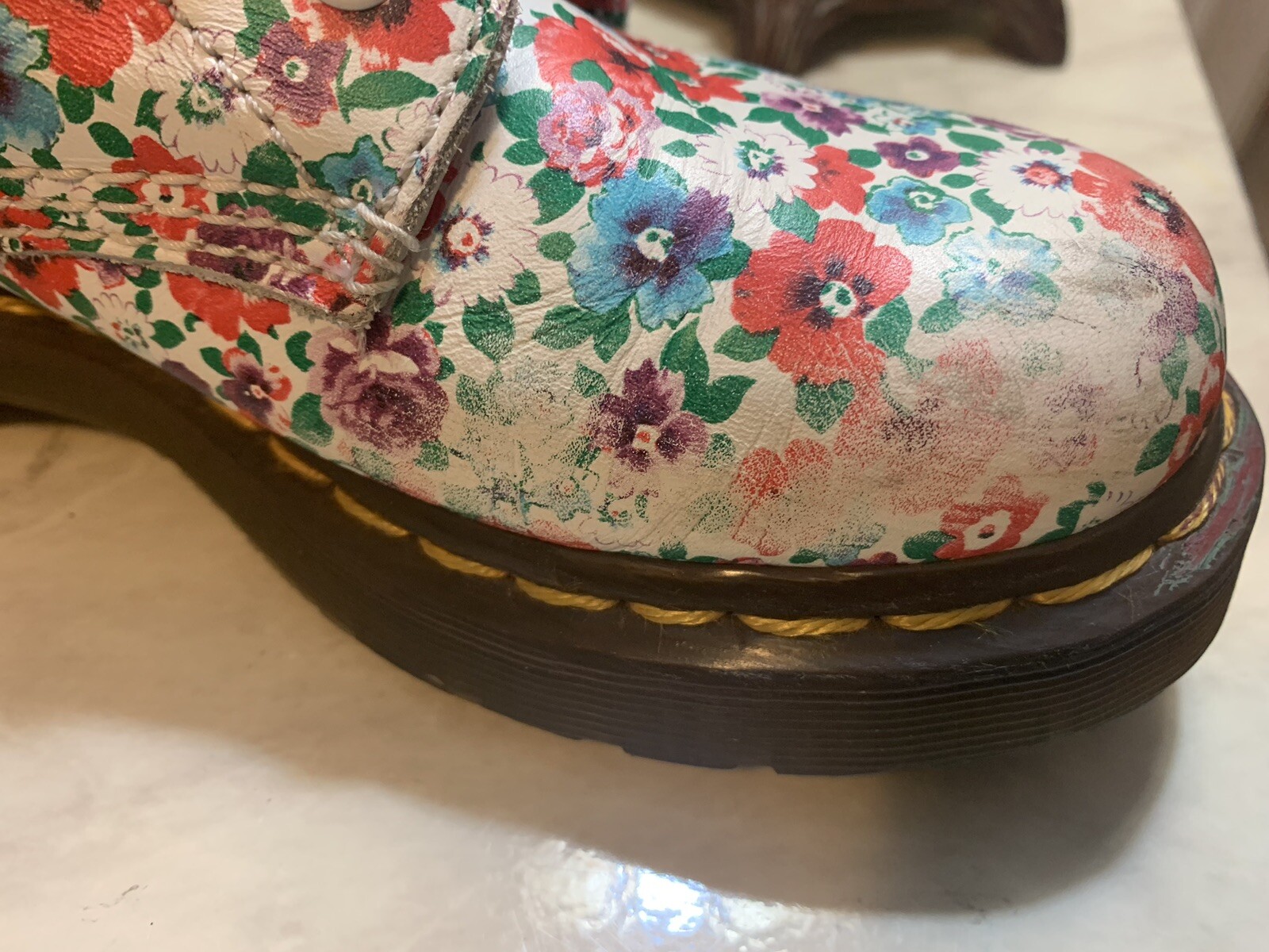 Rare Dr. Martens 1460 Pascal White Wild Poppy Floral Lace Up Combat Boots size 5 image 3