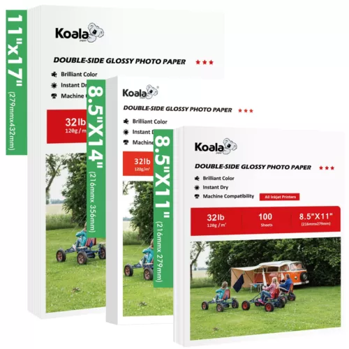 Lot Koala Double Sided Glossy Photo Printer Paper 32LB 8.5x11 8.5x14 11x17 120g