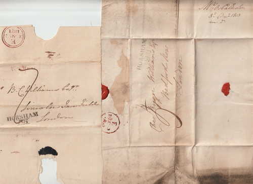 1803/21 2 DIFF HORSHAM CHILOMETRAGGIO PMK LETTERA & INVOLUCRO A B C WILLIAMS LONDRA - Foto 2 di 4