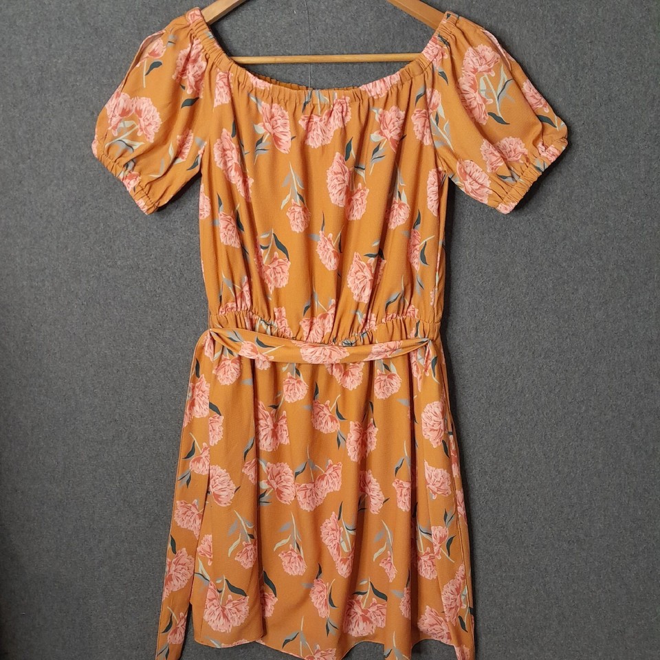ATMOS & HERE Womens fit and flare dress Size 8 orange short sleeve floral casual