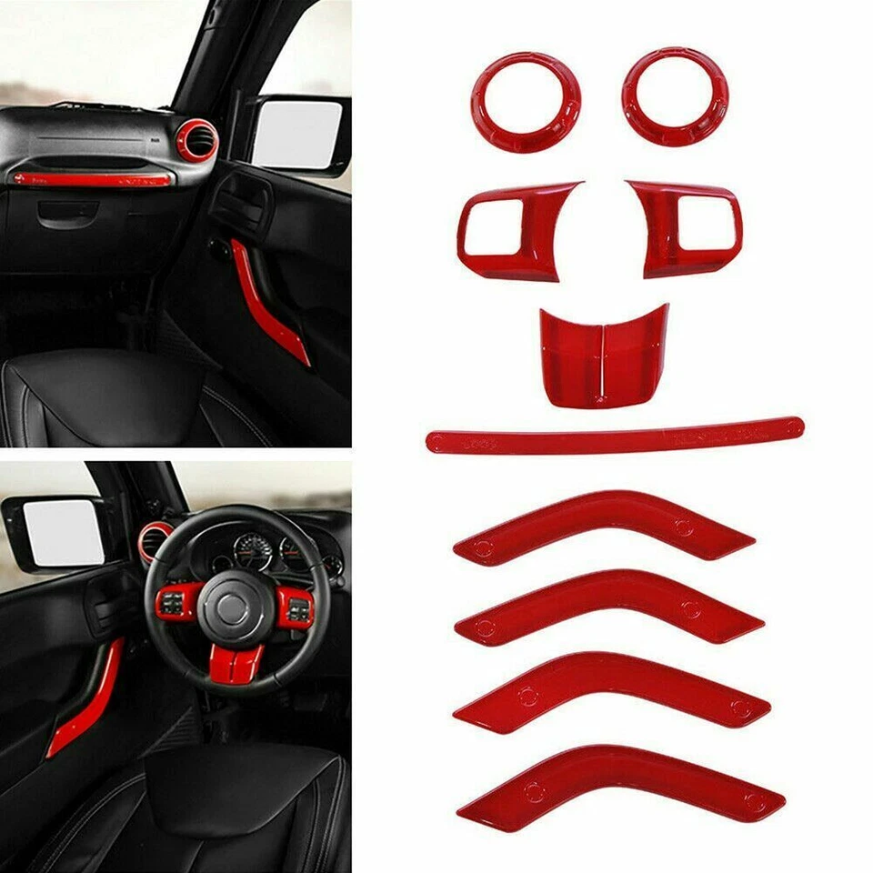 Juego completo de 18 cubiertas decorativas interiores rojas para Jeep Wrangler JK 2011-2017 Foto 4 de 4