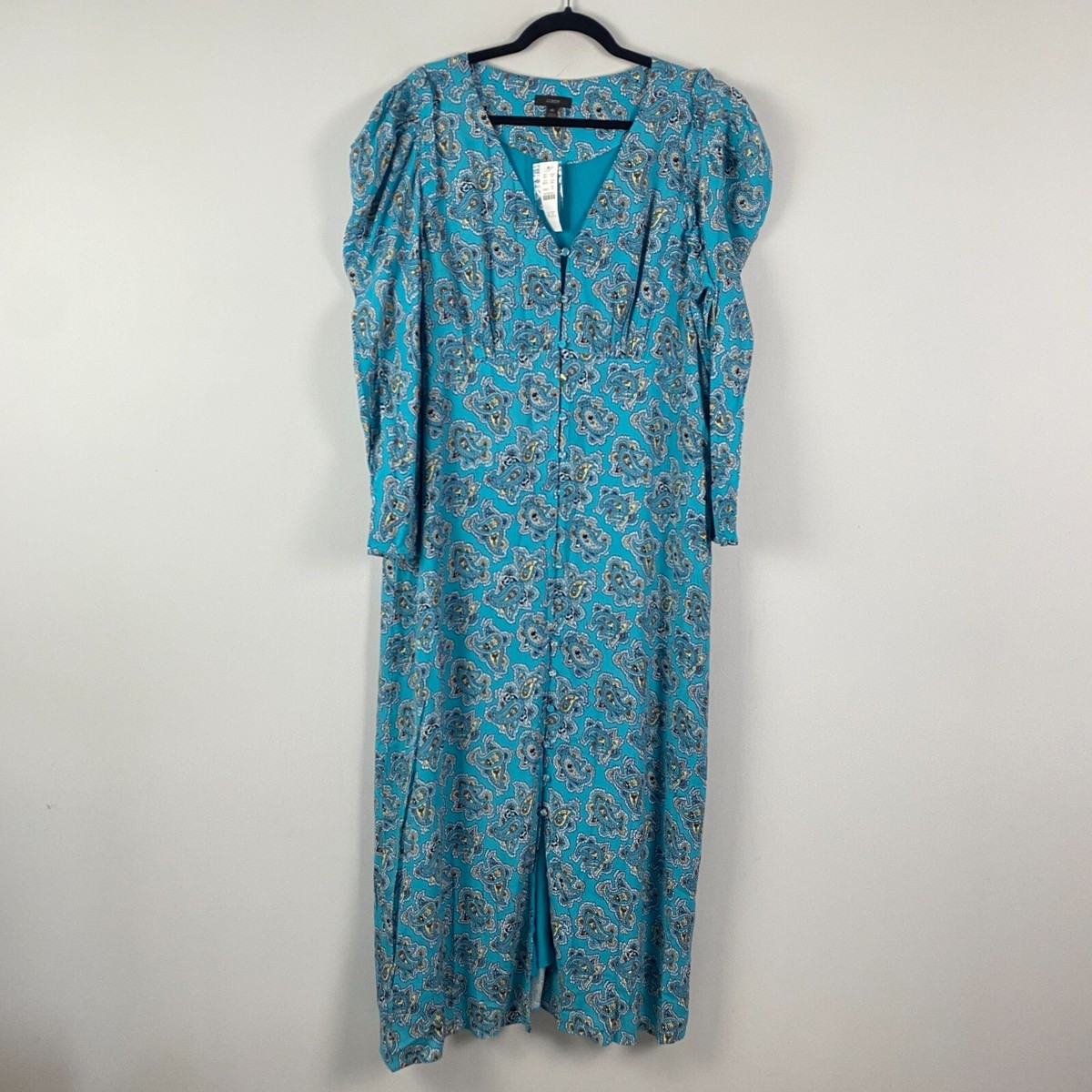 j crew blue paisley dress J. Drapey puff-sleeve in bunch Size 16 Maxi Mary Dress