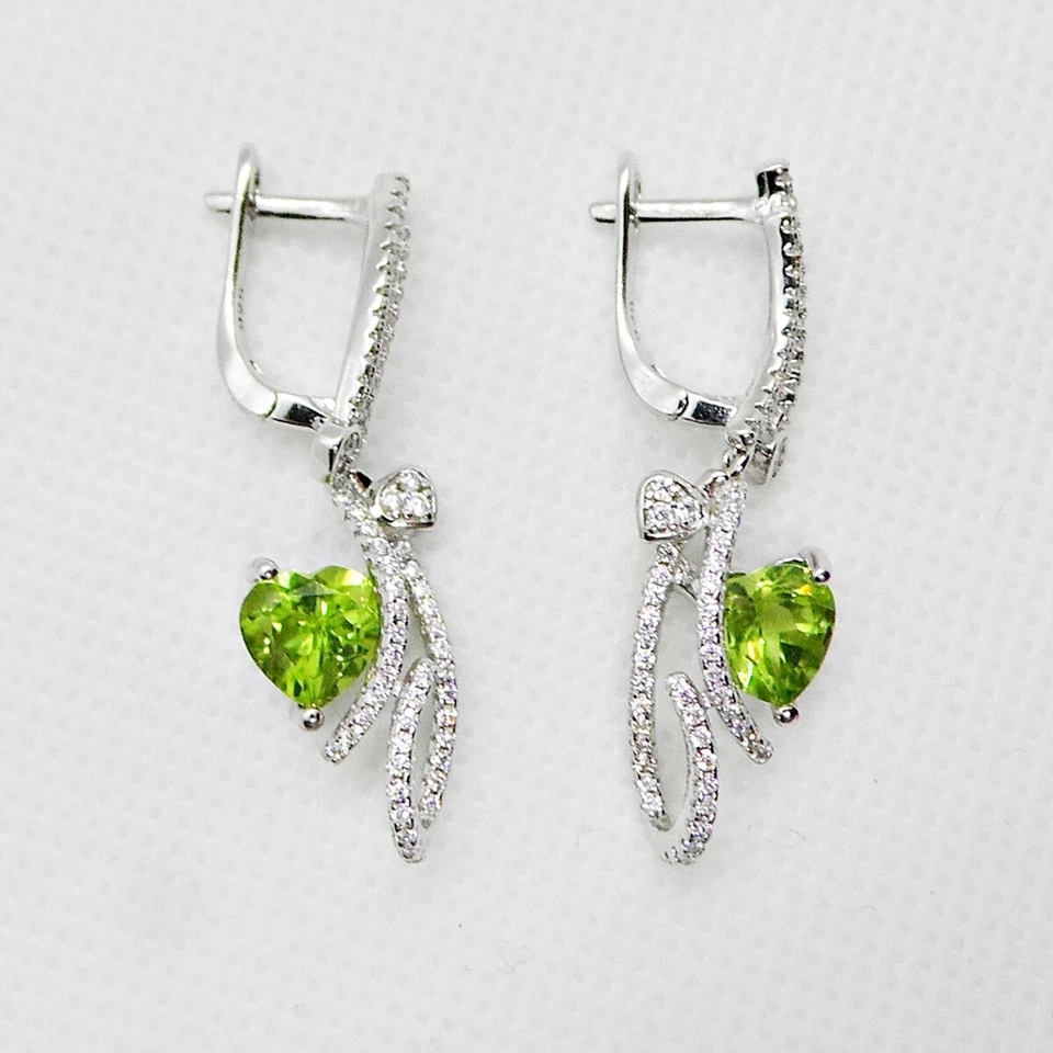 Herz Peridot Cubic Zirkonia Ohrringe 925 Silber 585 Weißgold vergoldet - Bild 3 von 4