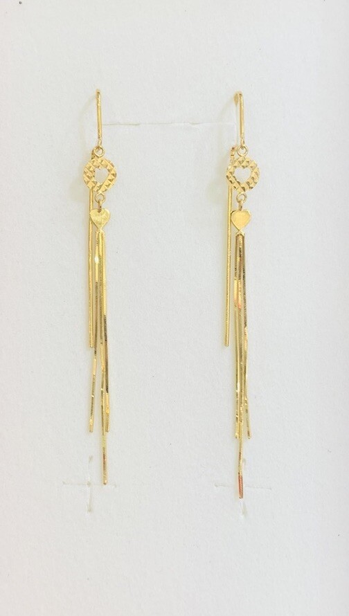 18K Solid Yellow Gold Dangle Hoop Back Earrings 2… - image 6