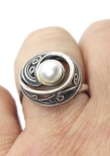 Sterling Silver Pearl Swirl Textured Wrap Ring Sz 6