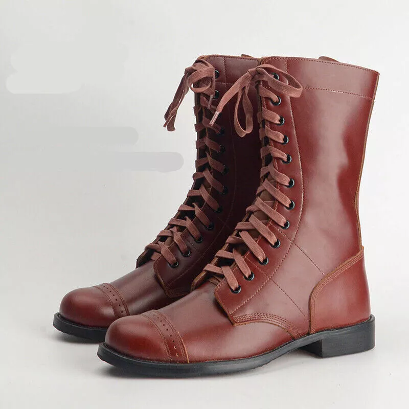 Vintage WW2 US Army Paratrooper Medium Boots Mens Leather Jump Mid tube Boots
