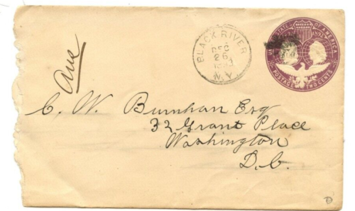 NY=BLACK RIVER-CDS CancEL-2 cent Columbian Postal Stationery Cover-1893 - Picture 1 of 2