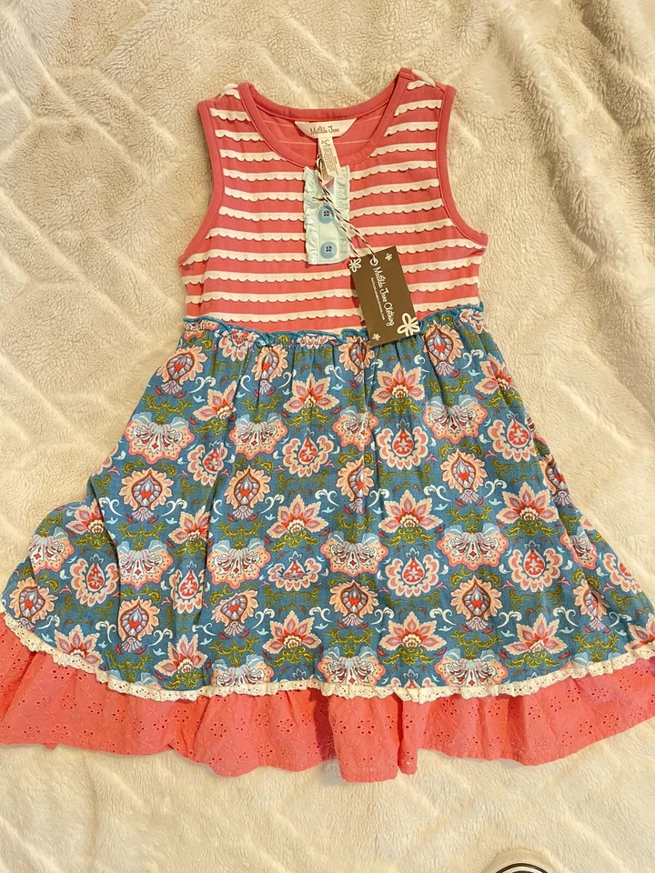 Matilda Jane Girls Covington Striped and Floral Dress with Ruffles Size 6 New - Image 3 of 3