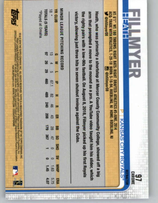 2019 Topps Chrome Pink Refractors #97 Heath Fillmyer (ref 150138) - Image 2 of 2