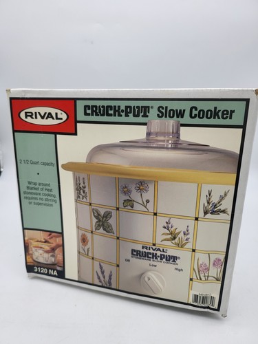 Vintage Rival 2 1/2 Qt. Crock Pot Slow Cooker 3120 Floral Plastic Lid Rare - 第 1/3 張圖片