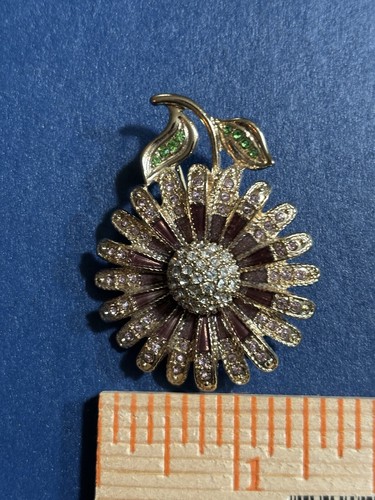Vtg Napier Daisy Gold Tone Signed Rhinestone Daisy Flower Brooch Pin - Picture 5 of 5