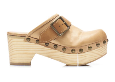 NWT Free People Culver City Leather Taupe Studded Clogs Sz 36
