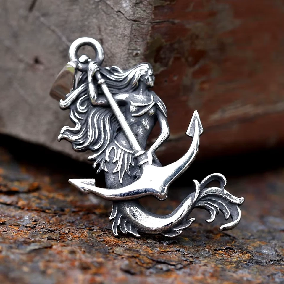 316L Edelstahl Meerjungfrau am Anker Anhänger mit Kette - Halskette Edelstahl - Bild 4 von 4