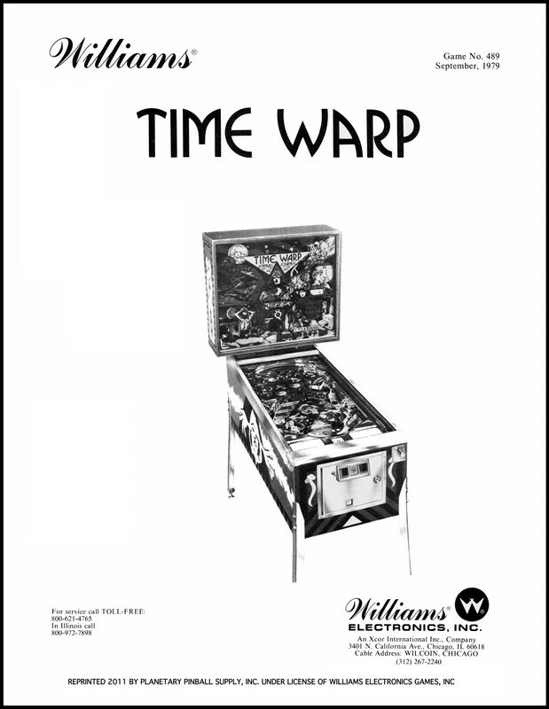 Time Warp Pinball Manual w/Oper Handbook & COLOR Fold-Out Schem Williams PPS pB