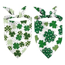 St.Patrick's Day Dog Bandanas, Green Shamrock Plaid Double Sided 2 Pack