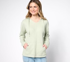 Belle by Kim Gravel Body Stretch Baby Waffle Raw Edge Hoodie Desert Sage S New