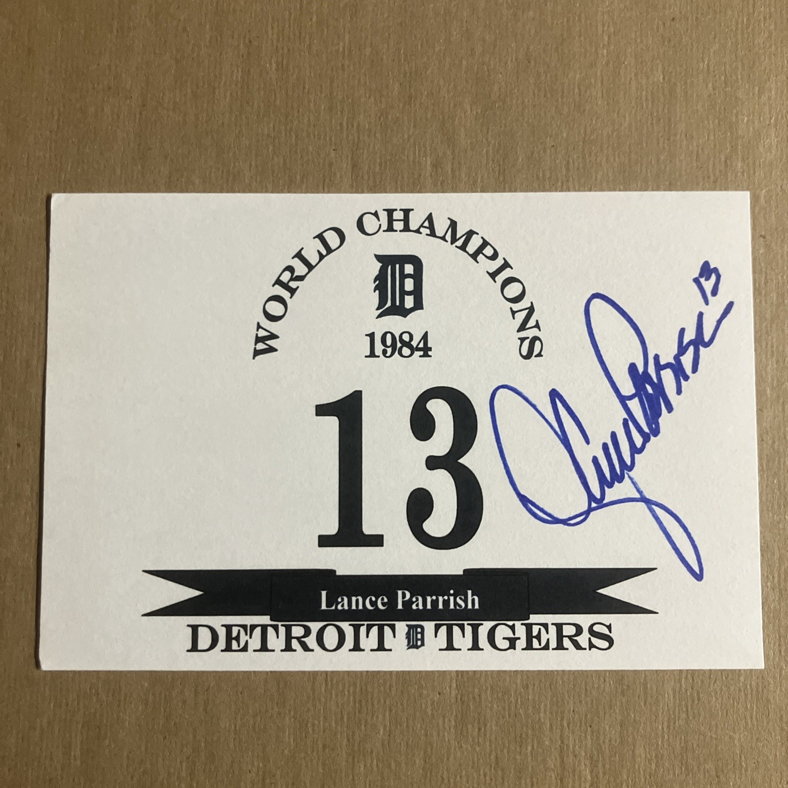 Autographed Lance Parrish CIC 4x6 index card Detroit Tigers