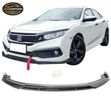 Fits 19-21 Civic Front Bumper Lip Spoiler IKON V3 Style 2PC Carbon Fiber Print