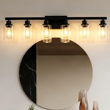 LED 37 In Matte Black Vanity Light Fixtures 6 Lights for Bathroom Wall Sconces