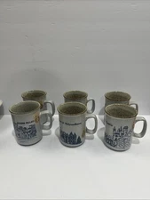 RARE Dunoon Ceramic Handmade Set Of 6 Tea, Coffee Mugs Castle, Palace Scenes