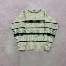 Vintage abstract knitted jumper Patterned Grandad chunky knit sweater Men's M