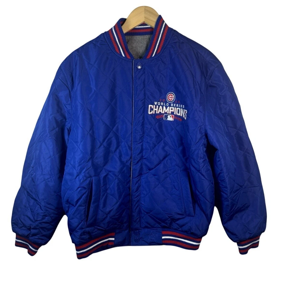 Chaqueta de bombardero reversible de los Chicago Cubs campeón de la Serie Mundial MLB 2016 recuerdos Foto 4 de 4