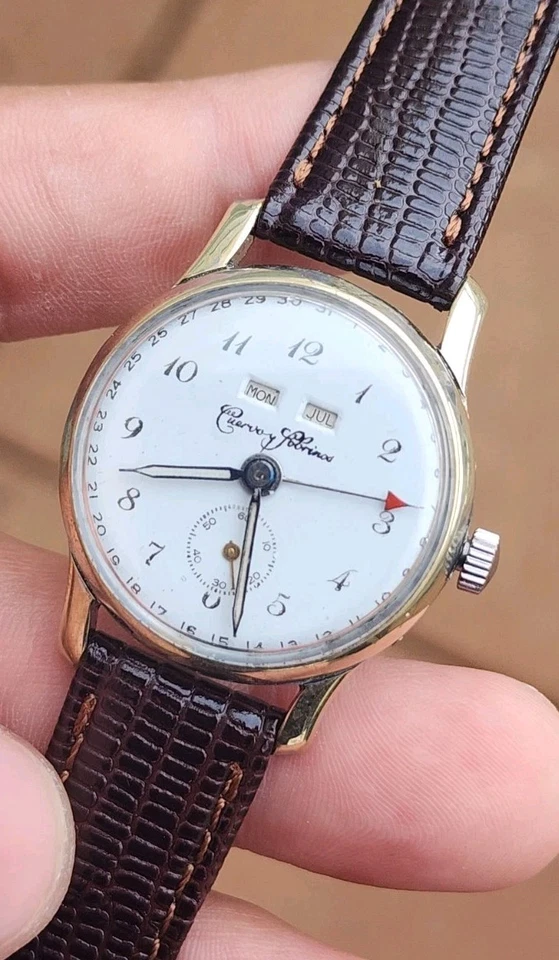 Ультра РЕДКИЕ мужские часы Cuervo Y Sobrinos календарь с тремя датами нержавеющая сталь 34 мм - Изображение 2 из 4