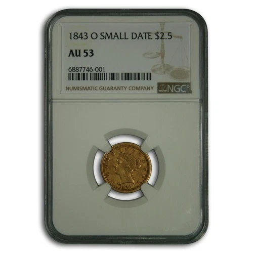 1843-O $2.50 Liberty Gold Quarter Eagle AU-53 NGC (Small Date)
