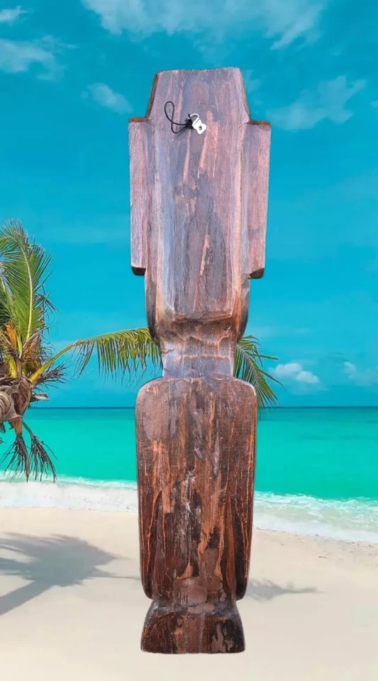 Osterinsel Moai Holz Statue Wandrelief Tiki Bar Maske Rapa Nui 39" - Bild 3 von 4