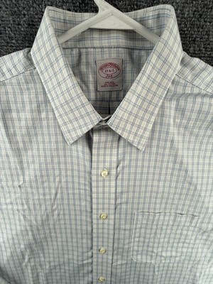 Brooks Brothers Check Non-Iron Cotton Point 17 6/7 Blue Button Up Pocket Mens