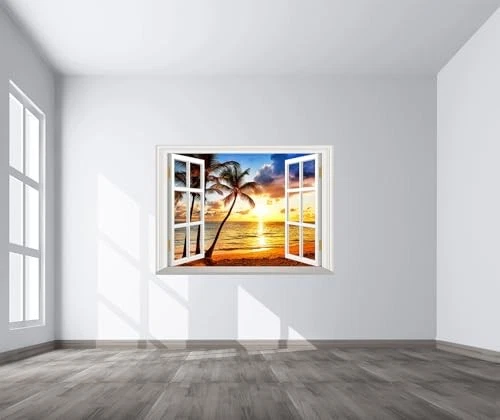 Pegatina de pared para ventana falsa de playa mural calcomanía de pared pegatina y pelar - 32"x24" J05 Foto 2 de 4