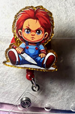 Retractable Chucky ID Badge Holder Reel Clip, Child's Play Cartoon Multicolor