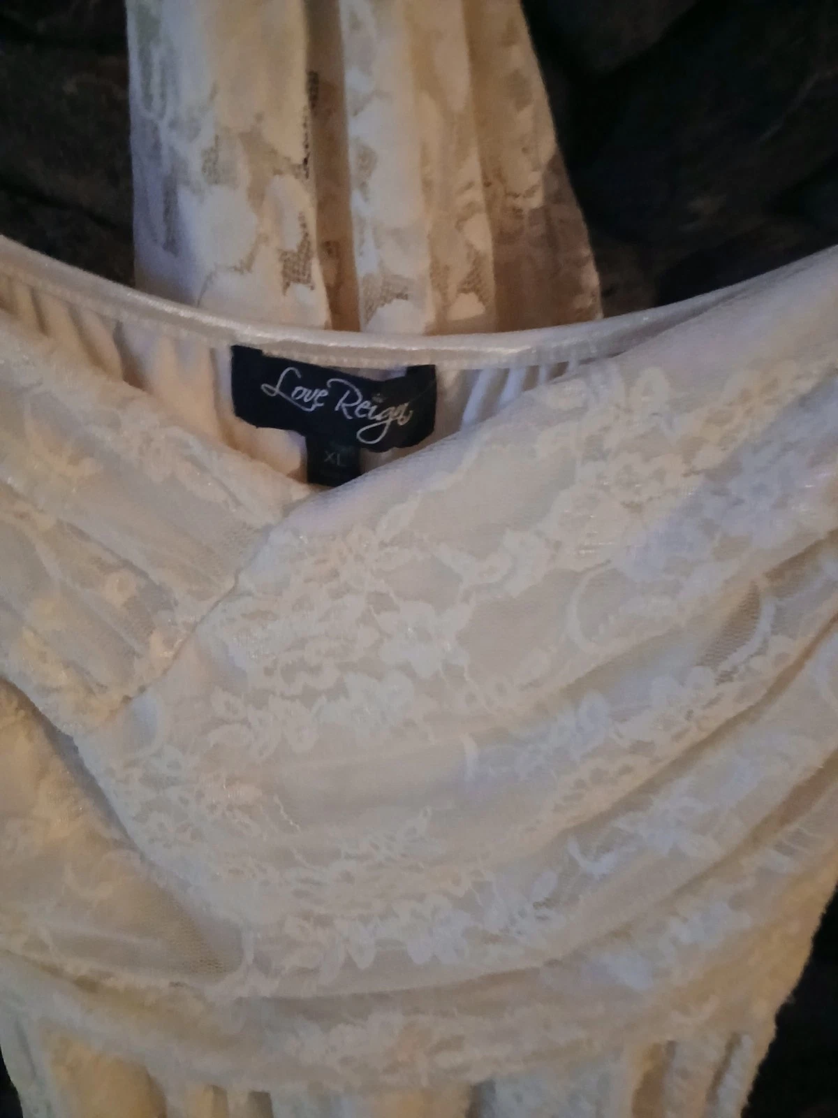 OFF WHITE Abito Love Reign foderato con scialle bianco sporco basso alto XL