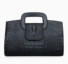 Women s Black Alligator Embossed Croc Pattern Top Handle Rectangular Bag