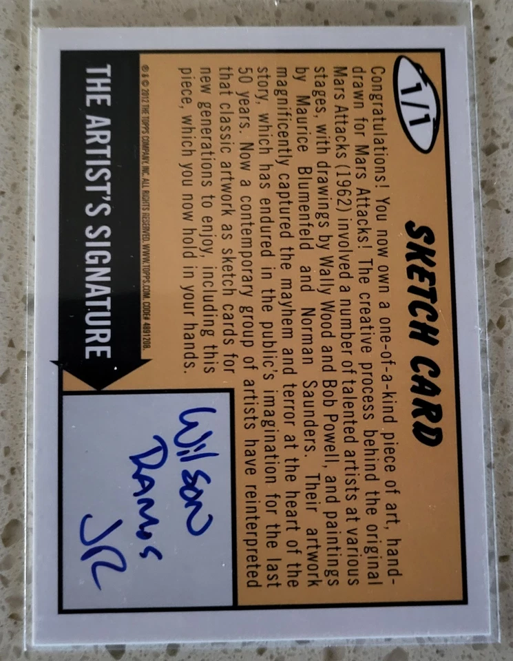 2012 Topps Mars Attacks Sketch Card Martian By Wilson Ramos Jr Signed 1/1 - Image 2 of 2