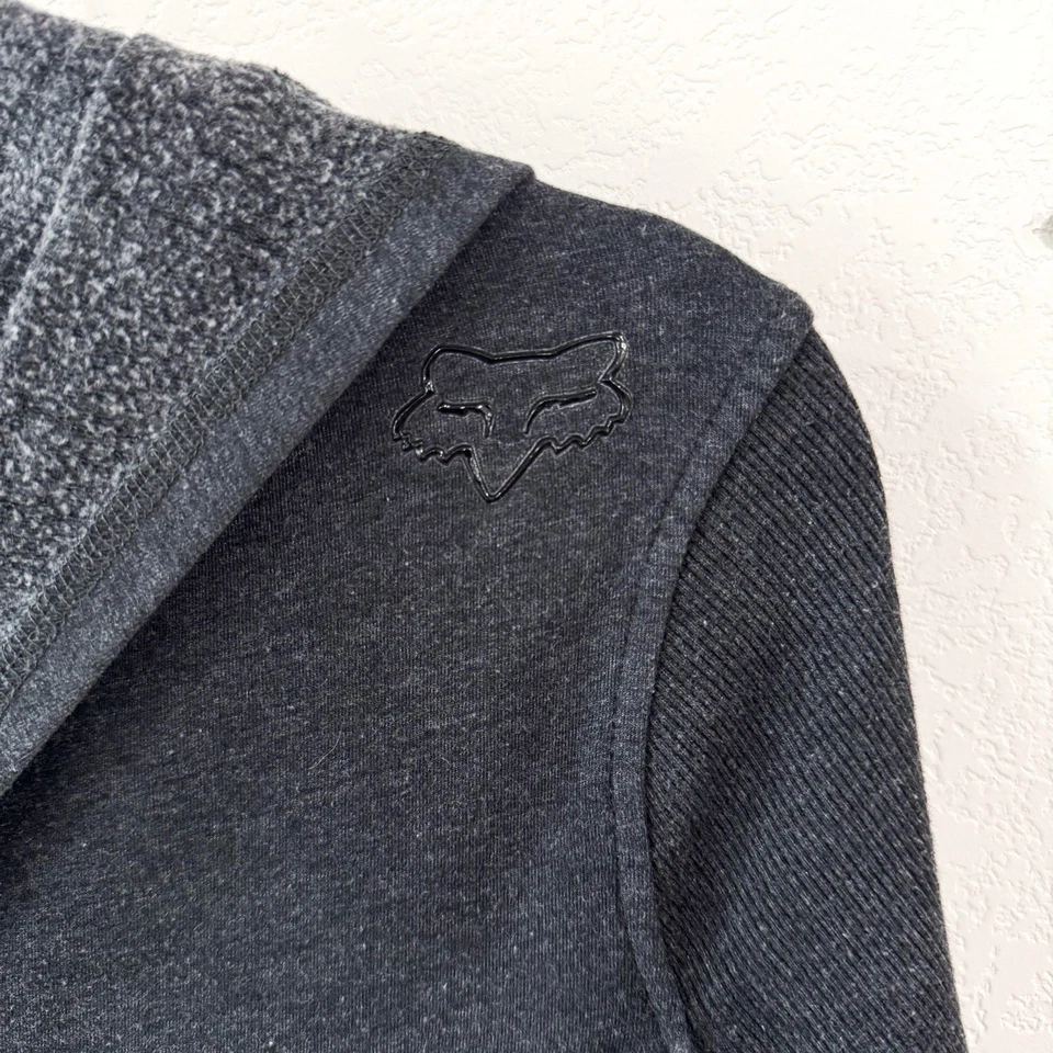 Fox Racing Dark Gray Full Zip Hooded Sweatshirt XL Y2k Streetwear Thumb Holes - Image 2 of 4