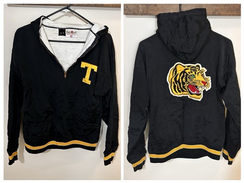 Vintage Fab Knit Tiger Varsity Letterman 1/4 Zip Hoodie Jacket Size 42 Med - Picture 1 of 18