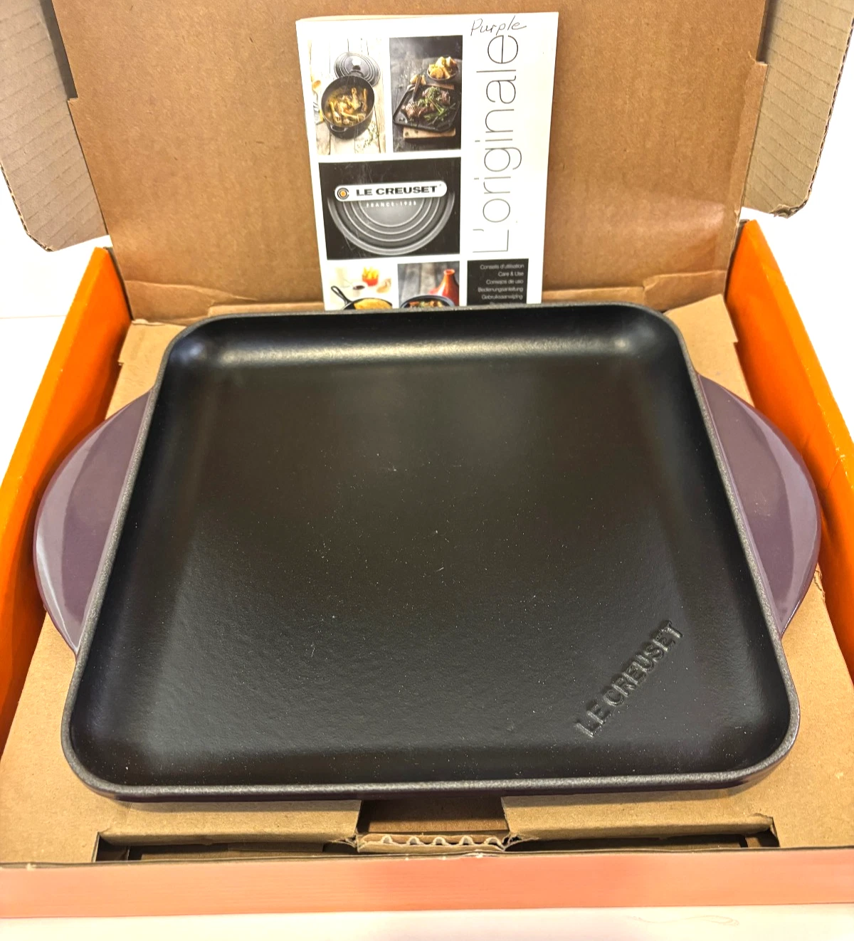 NIB Le Creuset Cast Iron Enameled Square 9.5" Griddle Cassis Purple