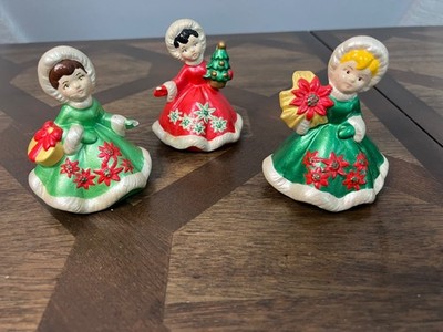 Rare VTG Christmas Maidens Figurines Ceramic 3 pc Handpainted MCM *READ*