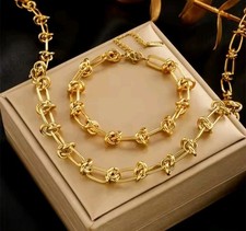 Stainless Steel Gold Silver Color Necklace Bracelets For Womens Jewelry Set