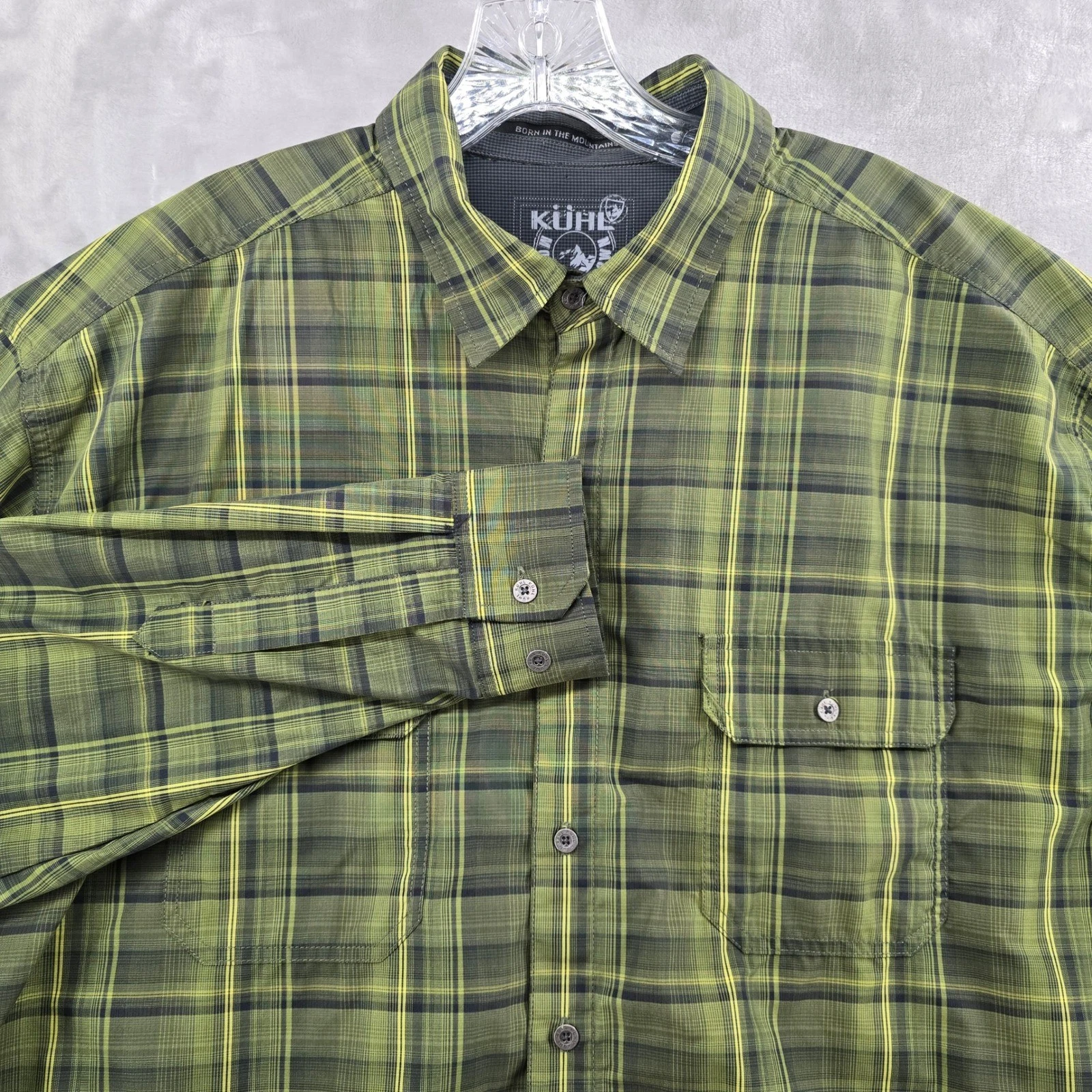 Kuhl Eluxur Shirt Mens XXL Green Plaid Long Sleeve Button Up Technical Hiking