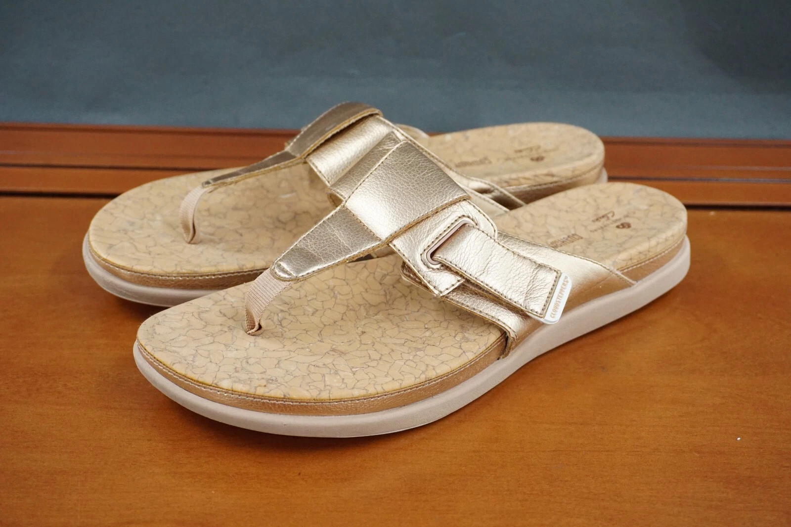 Sandali ciabatte Clarks Cloudsteppers donna tessuto oro 9 slip on tanga scarpe