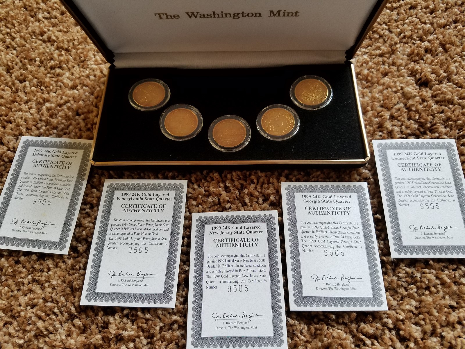 1999 Washington Mint 24K Gold Layered US State Quarters Collector Set