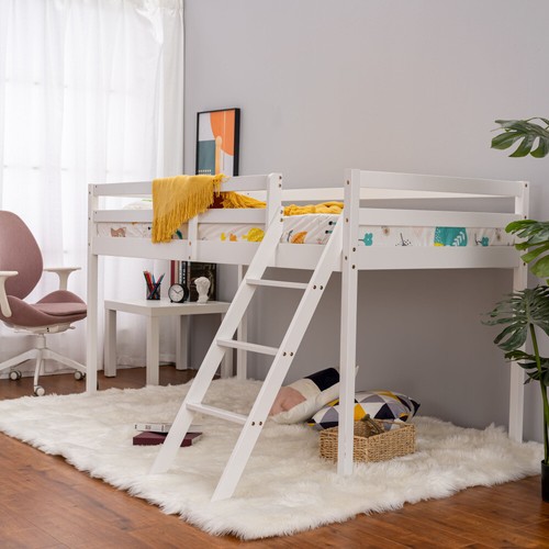 White Kid Bunk Bed Mid Sleeper with Ladder 3FT Single Bed Frame Wooden Cabin Bed - Picture 5 of 5