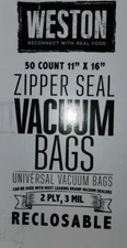 1 box of Weston 50 Count11x16 Zipper Seal vacuum bags,total 50 bags universal