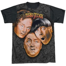 Three Stooges Stooges All Over Adult Costume T Shirt (Black Back), S-3XL
