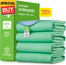   Washable Underpads, 34" x 36" Pack of 4 - Heavy Absorbency Reusable Bedwetti