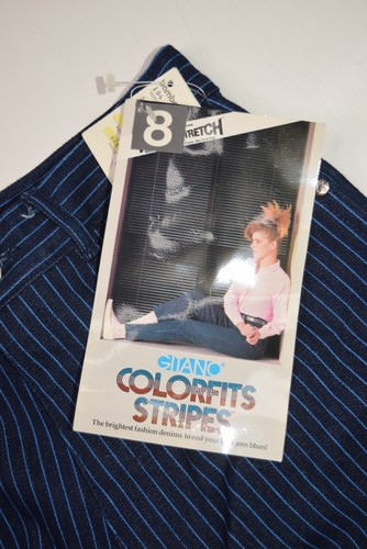 Vintage Gitano Jeans Womens 8 Striped Dark Wash Denim Colorfits High Waist - Picture 6 of 11