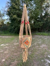 Nice Jute Plant Hanger Red Wood Beads New